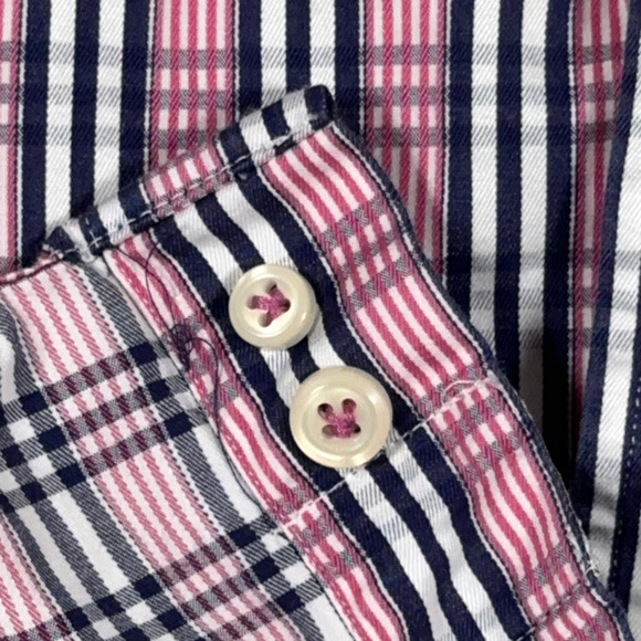Peter Millar Shirt Adult 2XL XXL Pink Blue White Plaid Button Up Designer - Picture 7 of 10